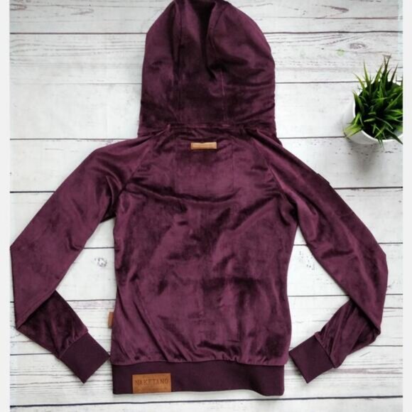 NAKETANO Brazzo Mack Velour Zip-Up Hoodie Wine Red Purple S NWT Rare - Picture 3 of 8